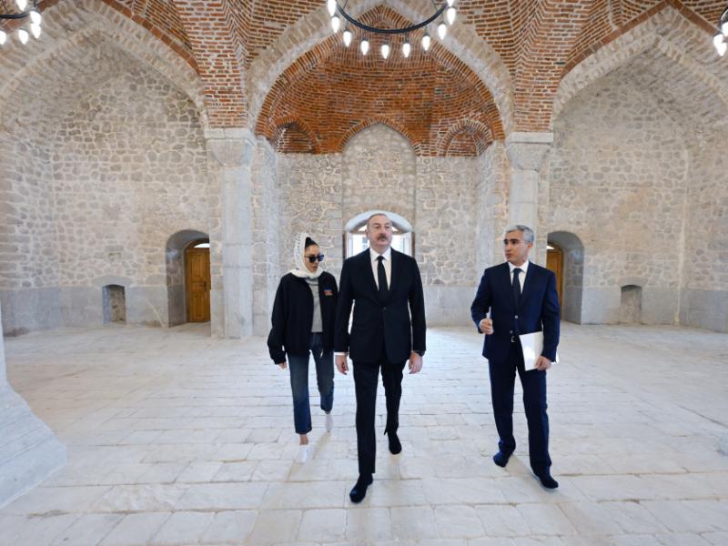 President Ilham Aliyev inspected ongoing restoration work at the Ashaghi Govhar Agha Mosque in Shusha
