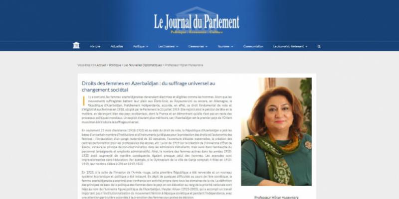“Le Journal du Parlement”: Azərbaycanda qadın hüquqları - ümumi səsvermədən ictimai dəyişikliklərə doğru”