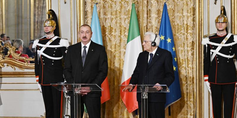 Президенты Азербайджана и Италии выступили с заявлениями для печати