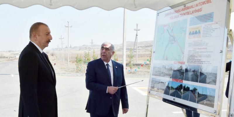 Президент Ильхам Алиев принял участие в открытии после реконструкции автомобильной дороги Шамкир-Аббаслы-Нариманлы