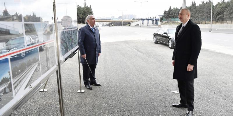 President Ilham Aliyev viewed work done as part of expanding Baku-Sumgayit highway