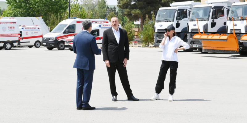 President Ilham Aliyev viewed transport vehicles and special machinery allocated to Shamakhi district