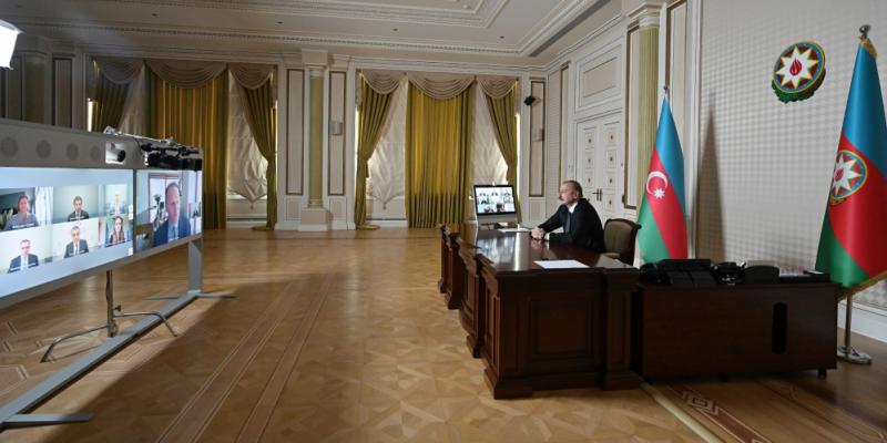 Video conference between President Ilham Aliyev, vice-president and other representatives of Microsoft held