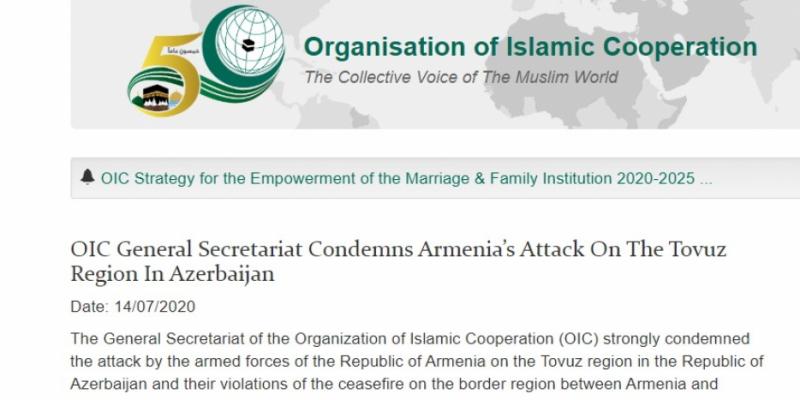 OIC General Secretariat condemns Armenia’s attack on Tovuz district, Azerbaijan