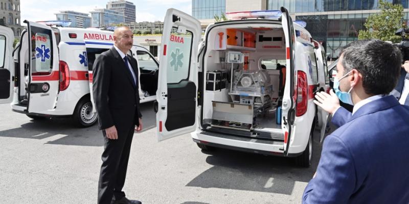 President Ilham Aliyev viewed new ambulances delivered to Azerbaijan