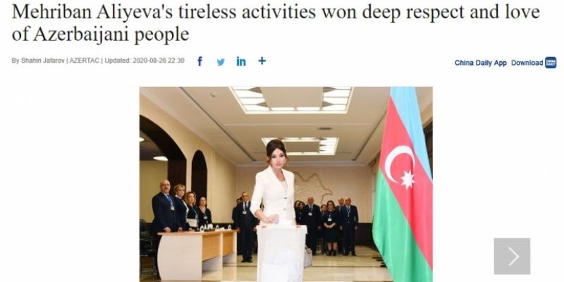 China Daily: Mehriban Aliyeva's tireless activities won deep respect and love of Azerbaijani people