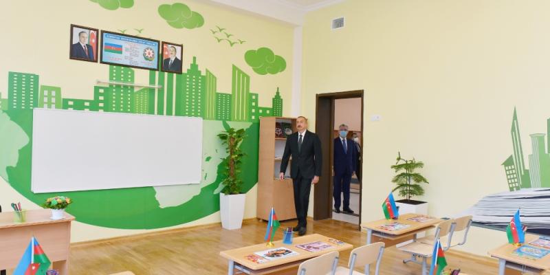 Президент Ильхам Алиев принял участие в открытии школы номер 154 в поселке Амирджан 