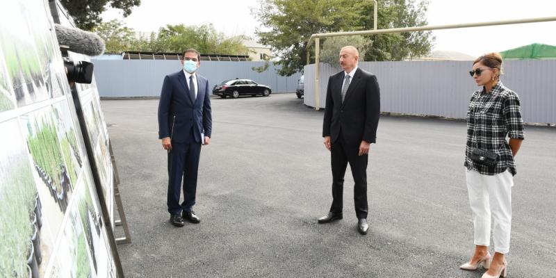 President Ilham Aliyev and first lady Mehriban Aliyeva viewed landscaping work carried out in Balakhani settlement