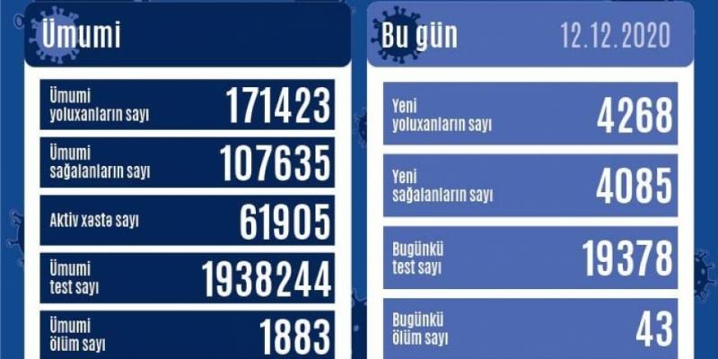 В Азербайджане зарегистрированы 4268 новых фактов заражения коронавирусом, выздоровели 4085 человек