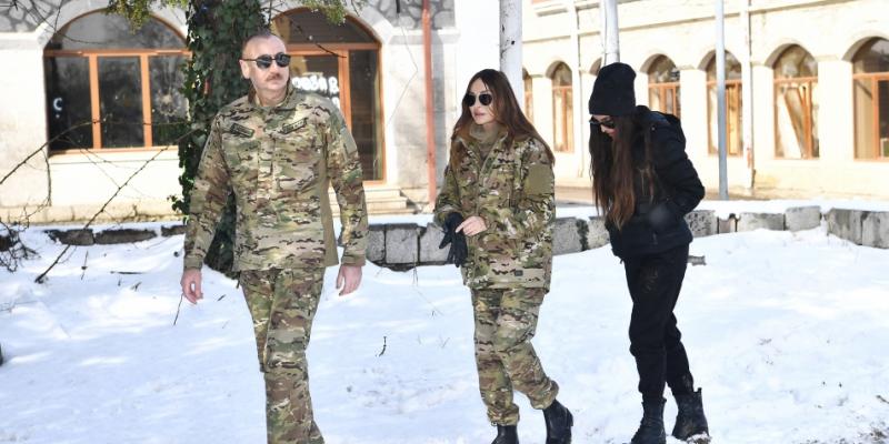 Президент Ильхам Алиев и первая леди Мехрибан Алиева побывали в городе Шуша