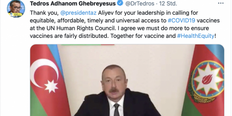 Генеральный директор Всемирной организации здравоохранения выразил признательность Президенту Азербайджана