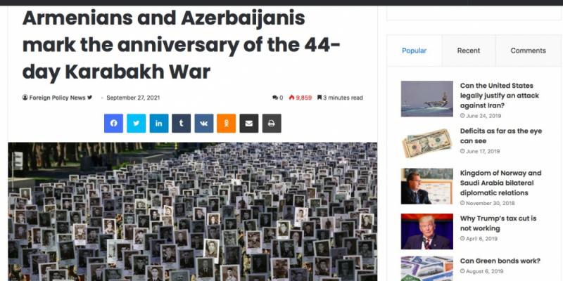 Foreign Policy News: Армяне и азербайджанцы отмечают годовщину 44-дневной Карабахской войны