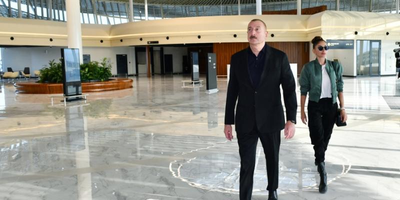 Президент Ильхам Алиев и первая леди Мехрибан Алиева ознакомились с условиями, созданными в Зангиланском международном аэропорту