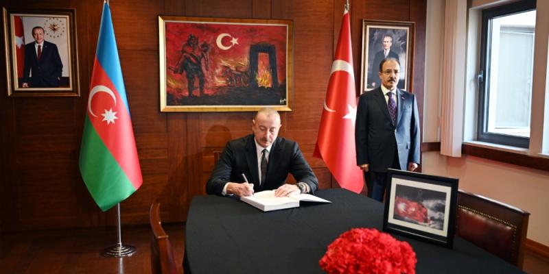 President Ilham Aliyev visited the embassy of Türkiye in Azerbaijan, and expressed condolences over heavy losses 