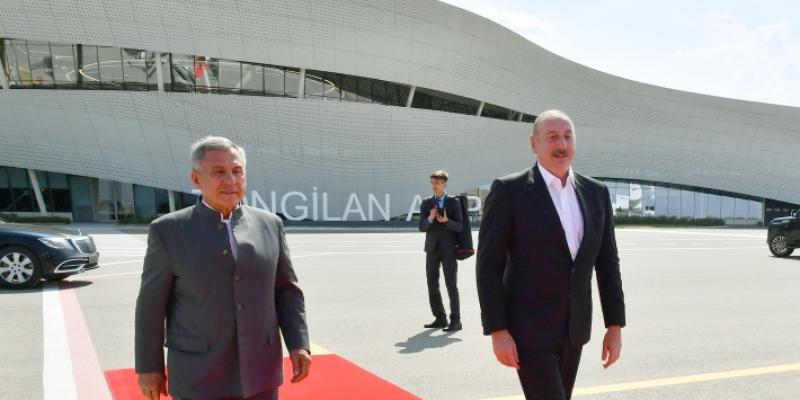 Rais of Tatarstan Rustam Minnikhanov together with President of Azerbaijan Ilham Aliyev headed to Baku from Zangilan International Airport
