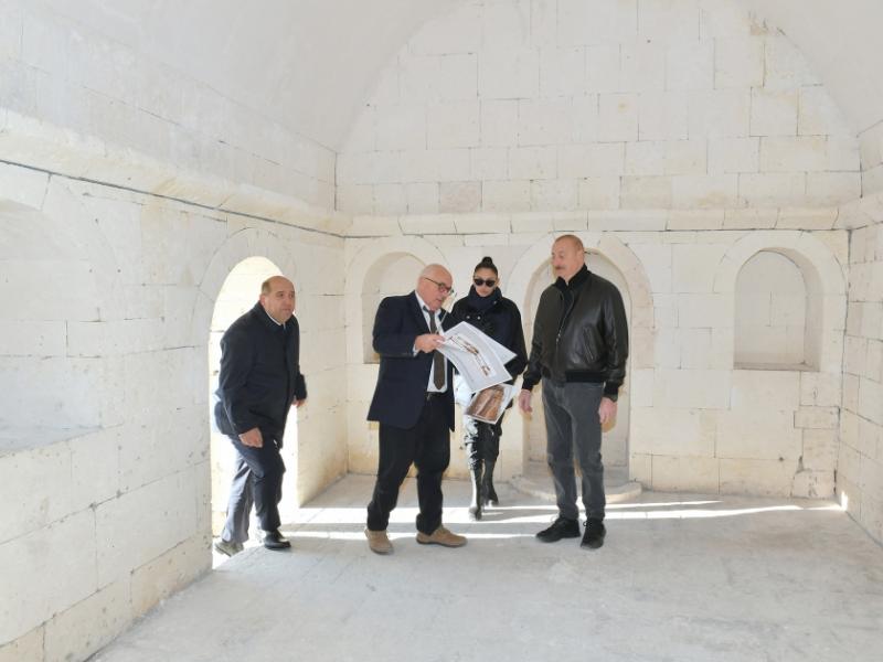 President Ilham Aliyev and First Lady Mehriban Aliyeva viewed ongoing repair and restoration works at the Imarat Complex in Aghdam