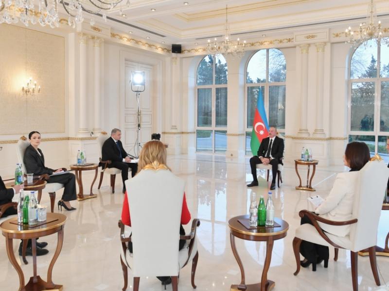 President of Azerbaijan Ilham Aliyev was interviewed by local TV channels