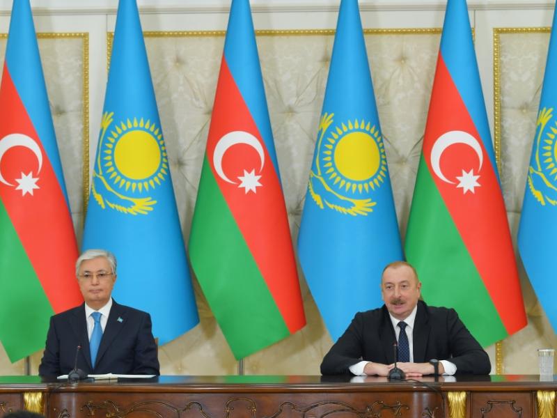 President Ilham Aliyev and President Kassym-Jomart Tokayev made press statements