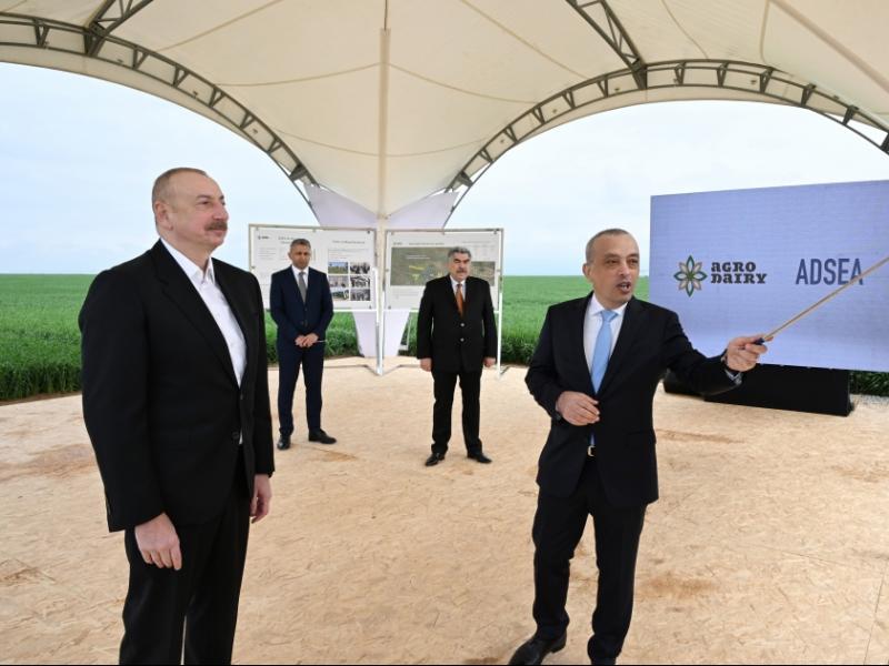 President Ilham Aliyev visited complex of irrigation facilities aimed at delivering water to land owned by “Agro Dairy” LLC in Hajigabul 