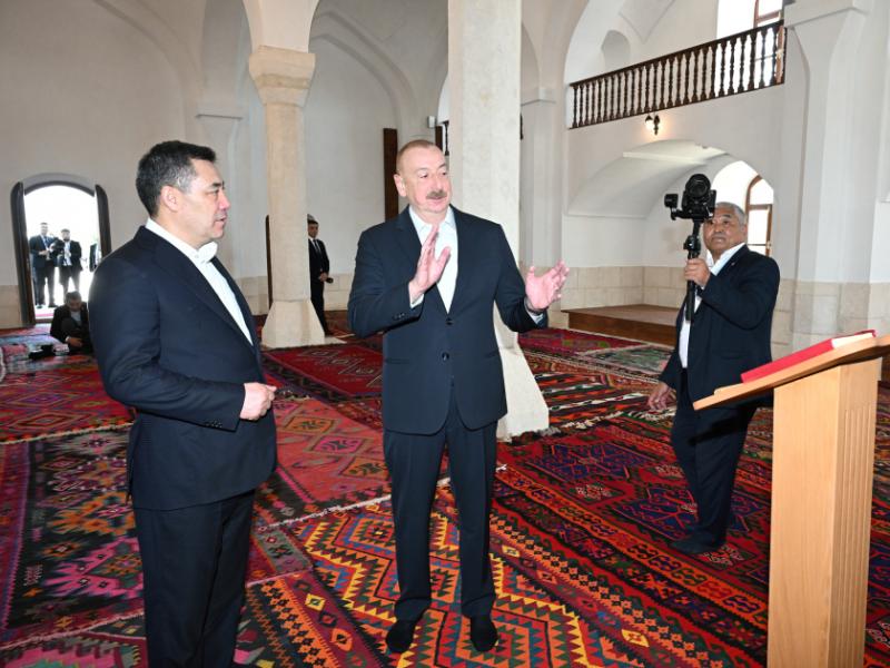 Президент Ильхам Алиев и Президент Садыр Жапаров приняли участие в открытии после реставрации Агдамской Джума-мечети 