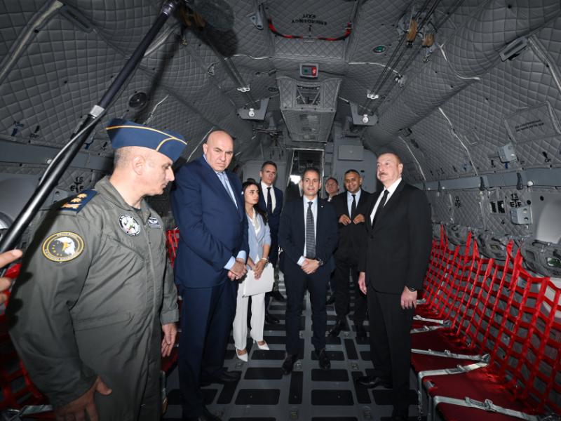 President Ilham Aliyev viewed military transport aircraft produced by Italian 