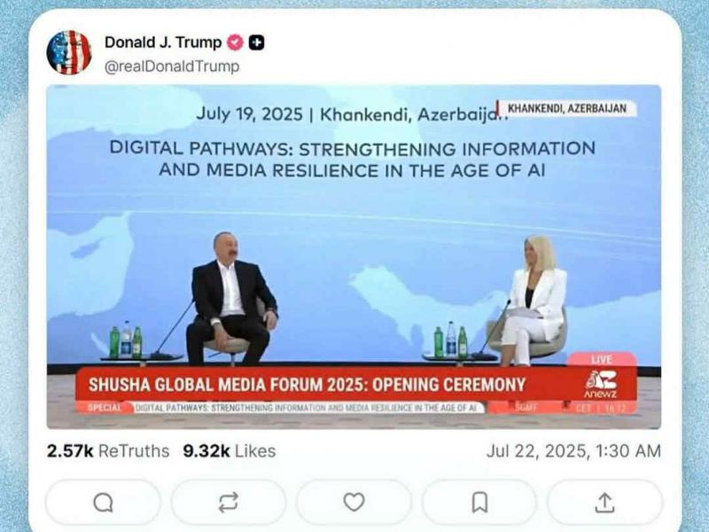 U.S. President Donald Trump makes post on President Ilham Aliyev’s remarks in Khankendi