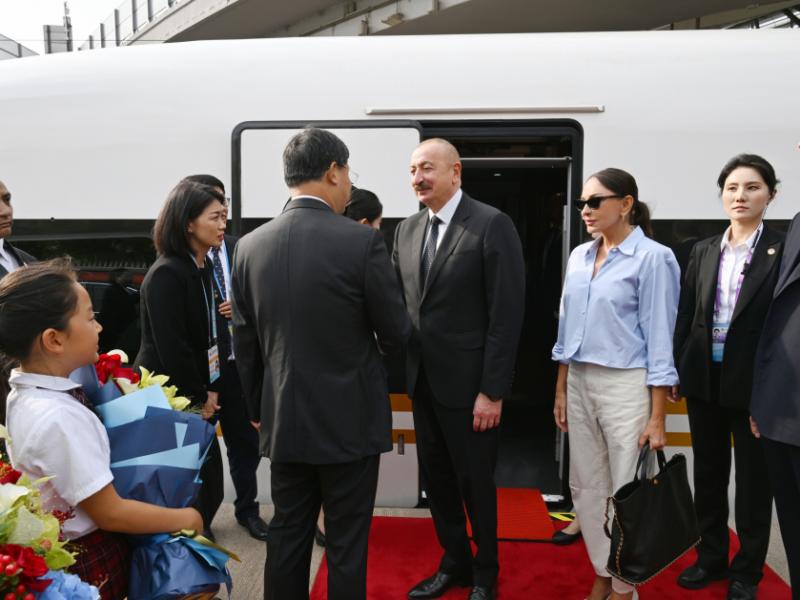 Azerbaijani President Ilham Aliyev arrived in Beijing by train from Chinese city of Tianjin