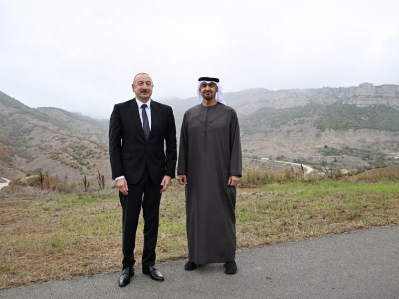 Presidents of Azerbaijan and United Arab Emirates posed for photo against background of Dashalti village in Shusha district