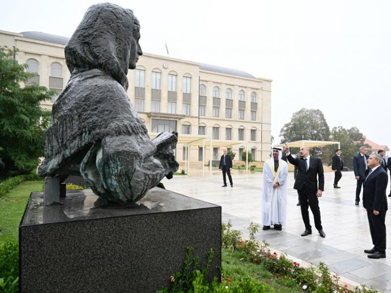 Presidents of Azerbaijan and United Arab Emirates viewed bullet-riddled monuments of prominent Azerbaijani figures in Shusha