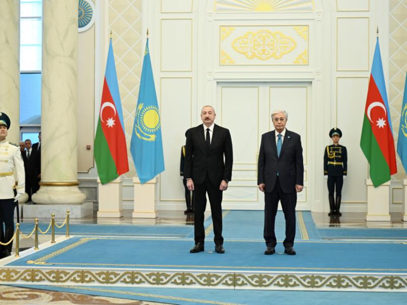 Azərbaycan Prezidenti İlham Əliyevin Astanada rəsmi qarşılanma mərasimi olub