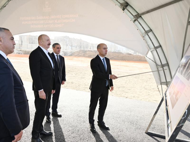 Prezident İlham Əliyev Xankəndidə Qarabağ Universitetinin Mühəndislik fakültəsinin binasının təməlini qoyub