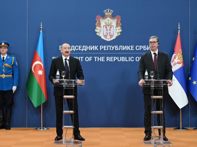 President of Azerbaijan Ilham Aliyev and President of Serbia Aleksandar Vučić delivered press statements