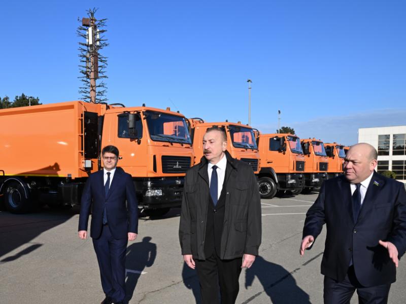 President Ilham Aliyev inspected household waste collection vehicles in Baku