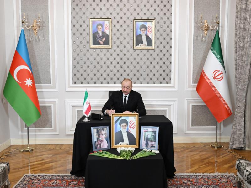 President Ilham Aliyev visited Iranian Embassy in Azerbaijan to offer condolences