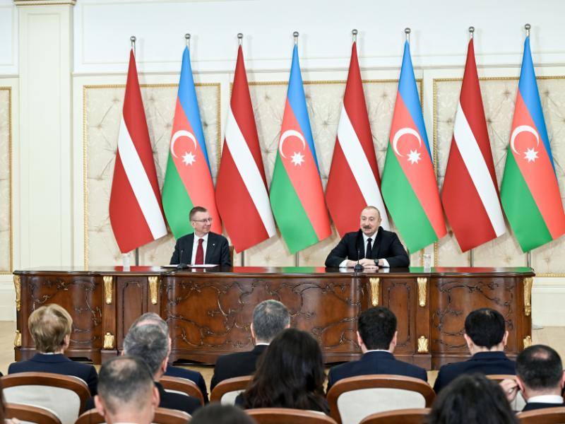 President of Azerbaijan Ilham Aliyev and President of Latvia Edgars Rinkēvičs made press statements