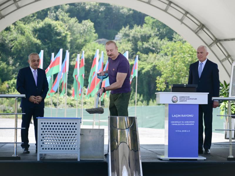 Президент Ильхам Алиев заложил фундамент водохранилища Хакаричай в Лачине