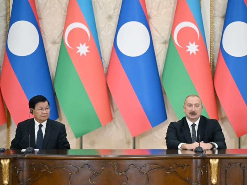 Azərbaycan və Laos prezidentləri mətbuata bəyanatlarla çıxış ediblər